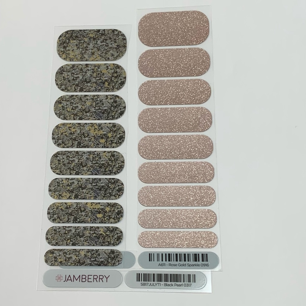 Jamberry 1/2 Sheets Rose Gold Sparkle & Blk. Pearl